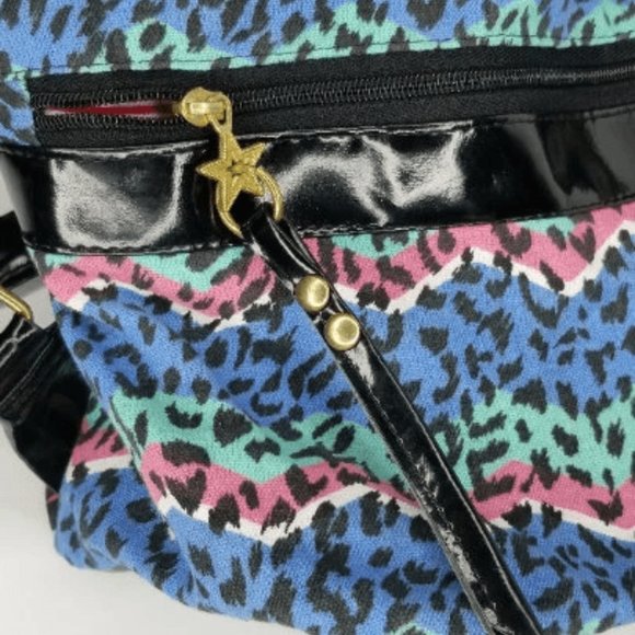 90s Rainbow Cheetah Print Canvas/Patent Backpack 80s 1980s Aesthetic Vintage - Picture 4 of 10